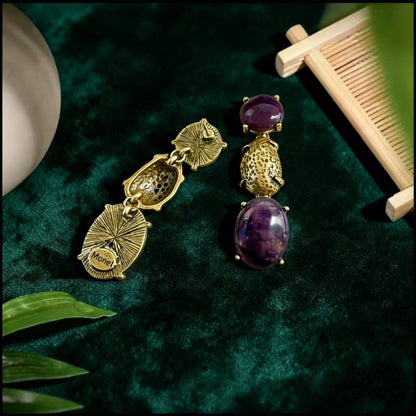 Oval Purple Zinc Alloy Earrings For Unisex Featuring February Birthstone Amethyst With 925 Sterling Silver Stud Posts