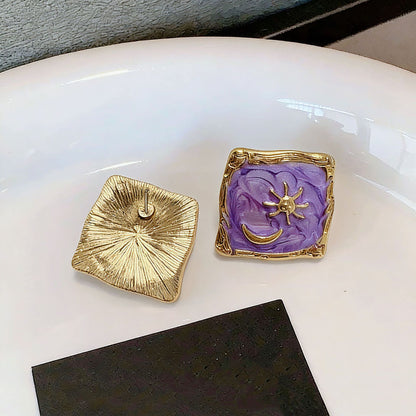 Retro Star Stud Earrings For Women In Lavender Alloy With 925 Sterling Silver Ear Pins