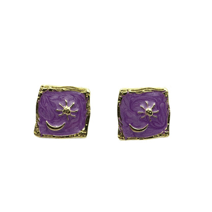 Retro Star Stud Earrings For Women In Lavender Alloy With 925 Sterling Silver Ear Pins
