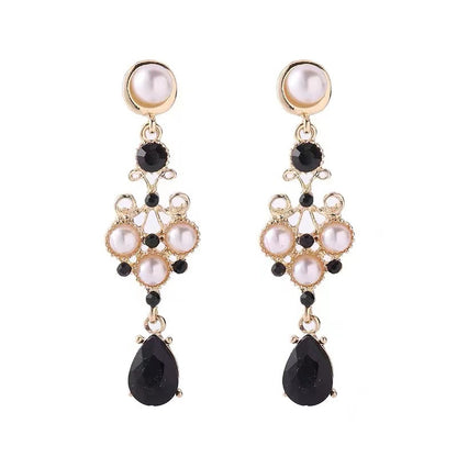 Baroque Style Water Droplets Earrings In Dyed Black Alloy For Women, Featuring Durable Alloy Studs