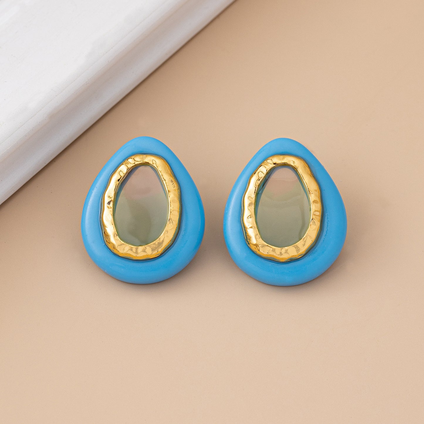 Water Droplets Stud Earrings For Unisex Featuring Silver Acrylic With Resin Ear Pins In Retro Style