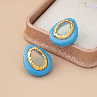 Water Droplets Stud Earrings For Unisex Featuring Silver Acrylic With Resin Ear Pins In Retro Style