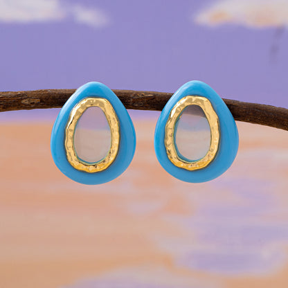 Water Droplets Stud Earrings For Unisex Featuring Silver Acrylic With Resin Ear Pins In Retro Style