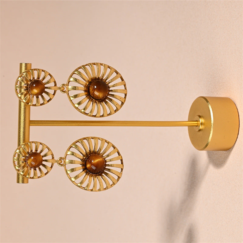 Round Drop Earrings For Unisex Featuring Tiger Eye Inlay, Electroplated Zinc Alloy With 925 Sterling Silver Ear Pins
