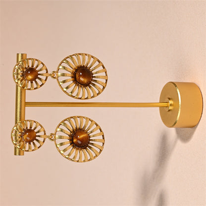 Round Drop Earrings For Unisex Featuring Tiger Eye Inlay, Electroplated Zinc Alloy With 925 Sterling Silver Ear Pins