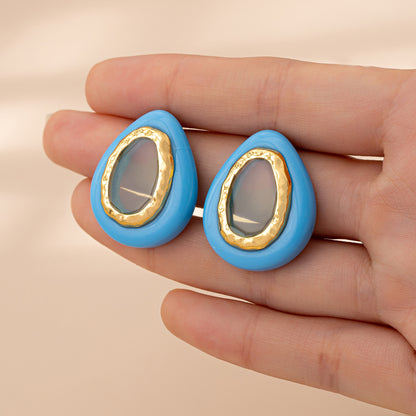 Water Droplets Stud Earrings For Unisex Featuring Silver Acrylic With Resin Ear Pins In Retro Style