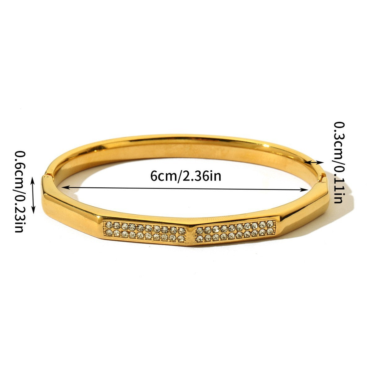Simple Style Circle Inlay Bangle For Women In Titanium Steel With Electroplated Gold Plating And Rhinestone Inlay