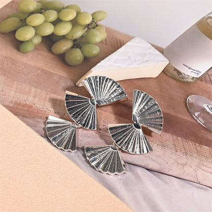 Retro Silver Sector Clip Earrings Made Of Zinc Alloy, Perfect For Daily Wear