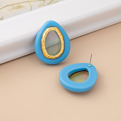 Water Droplets Stud Earrings For Unisex Featuring Silver Acrylic With Resin Ear Pins In Retro Style