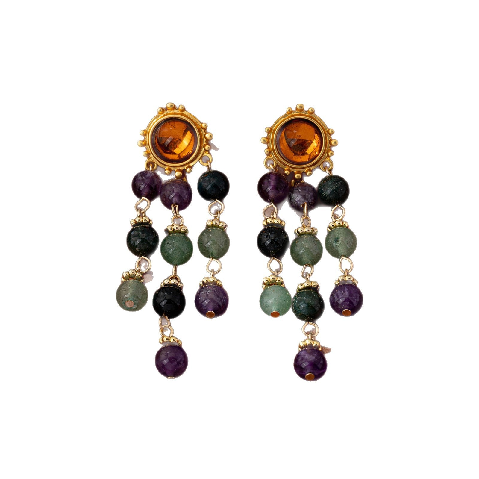 Retro Silver Color Block Earrings With Tassel, Electroplated Zinc Alloy Clip Earrings