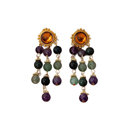 Retro Silver Color Block Earrings With Tassel, Electroplated Zinc Alloy Clip Earrings