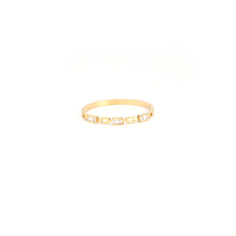 Titanium Steel Circle Inlay Bangle In Gold