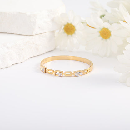 Titanium Steel Circle Inlay Bangle In Gold