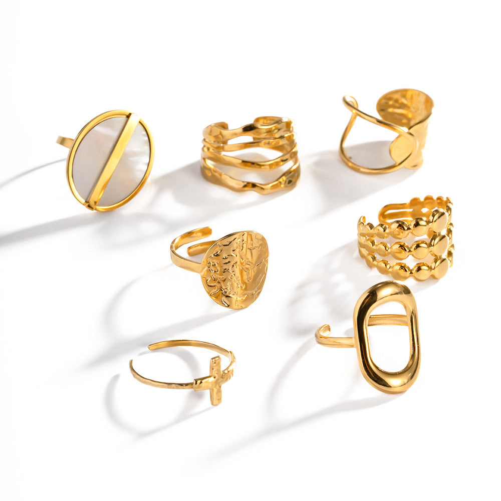 Vintage Style Irregular Open Rings For Women, Waterproof Non Tarnish Titanium Steel With Electroplated Gold Plating