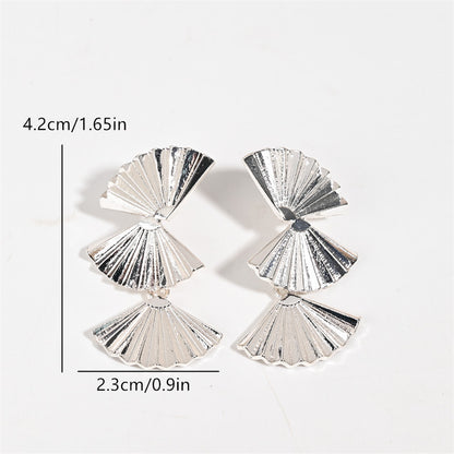 Retro Silver Sector Clip Earrings Made Of Zinc Alloy, Perfect For Daily Wear