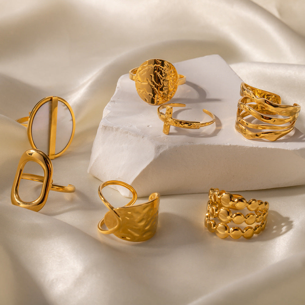 Vintage Style Irregular Open Rings For Women, Waterproof Non Tarnish Titanium Steel With Electroplated Gold Plating