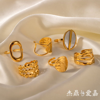 Vintage Style Irregular Open Rings For Women, Waterproof Non Tarnish Titanium Steel With Electroplated Gold Plating