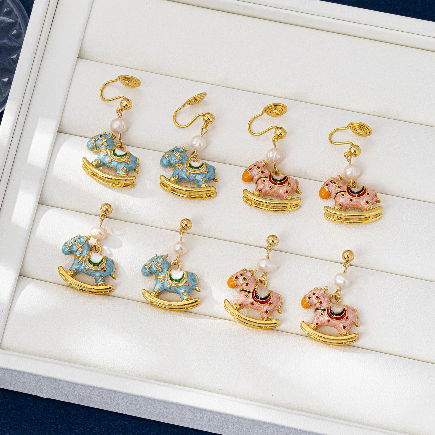 Pastoral Natural Pink Horse Stud Earrings In Zinc Alloy With Electroplated Finish, Clip Earrings