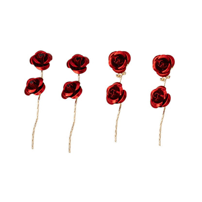 Retro Three-dimensional Rose Stud Earrings In Red, Crafted From Durable Zinc Alloy