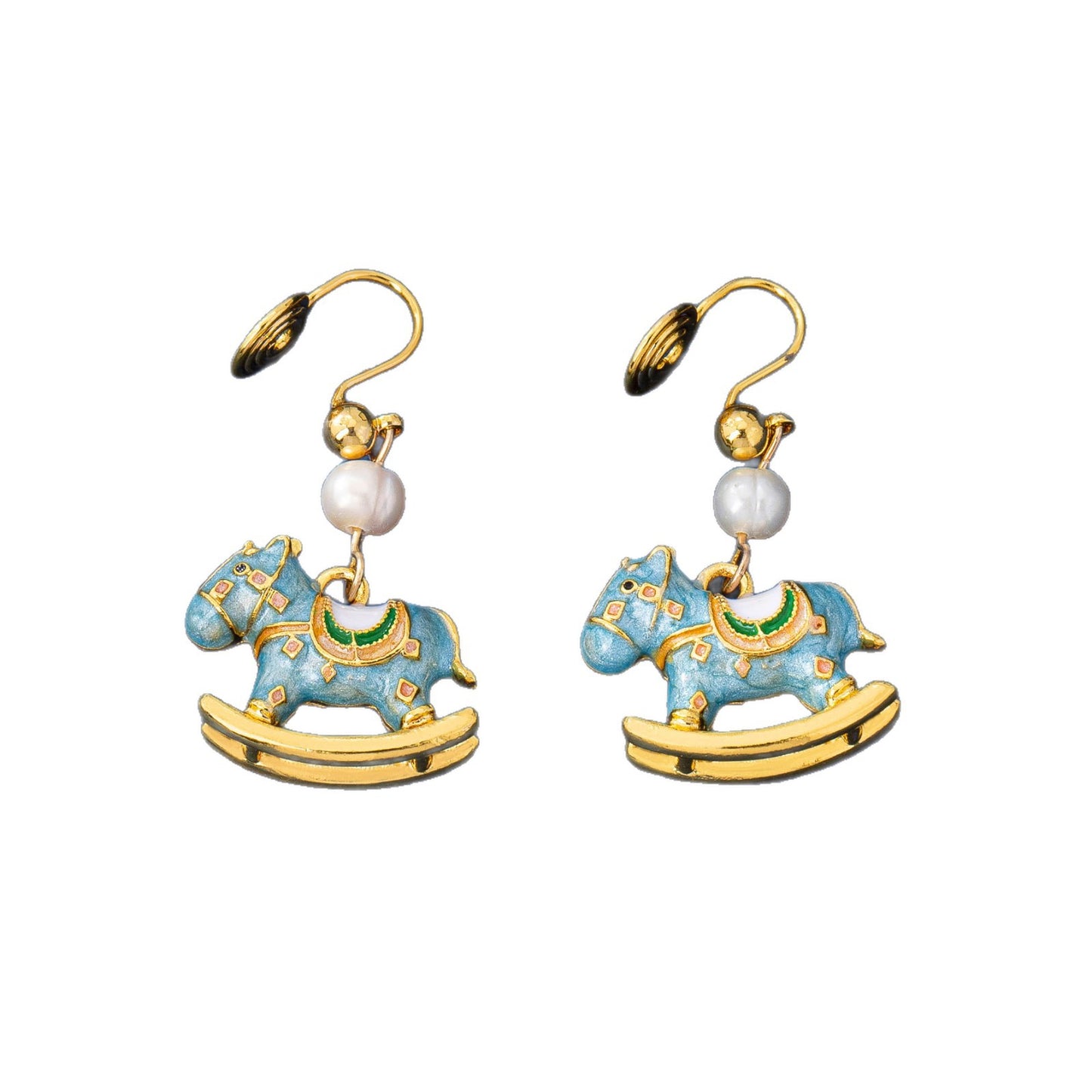 Pastoral Natural Pink Horse Stud Earrings In Zinc Alloy With Electroplated Finish, Clip Earrings