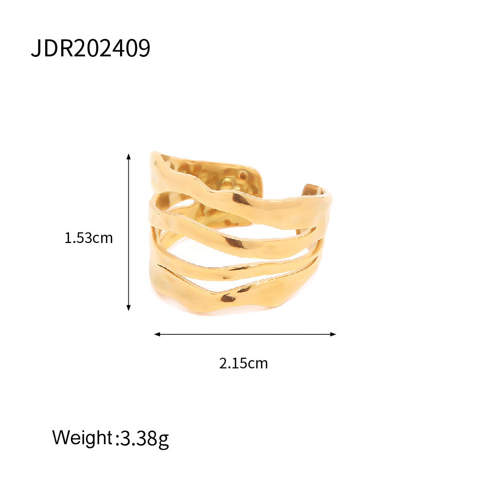 Vintage Style Irregular Open Rings For Women, Waterproof Non Tarnish Titanium Steel With Electroplated Gold Plating