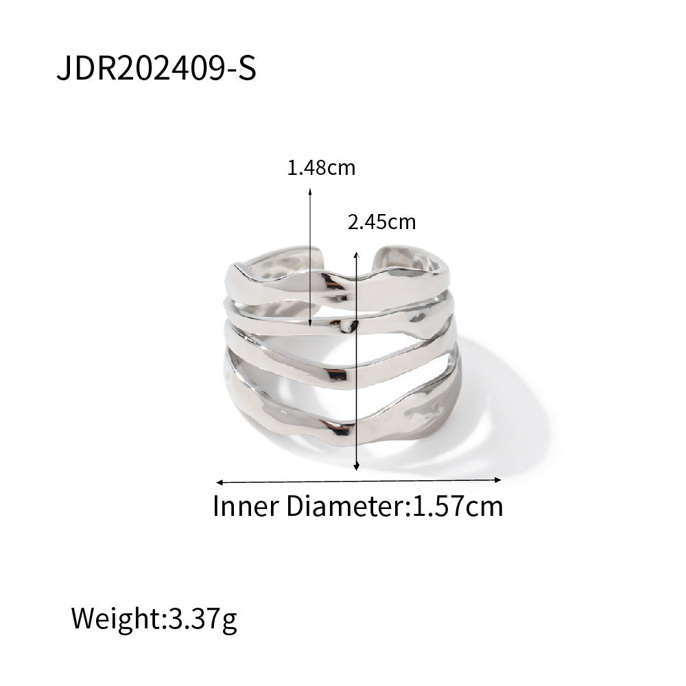 Vintage Style Irregular Open Rings For Women, Waterproof Non Tarnish Titanium Steel With Electroplated Gold Plating