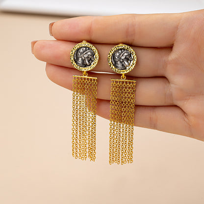 Retro Roman Numeral Tassel Stud Earrings For Unisex, Crafted In Zinc Alloy With Zircon Inlay