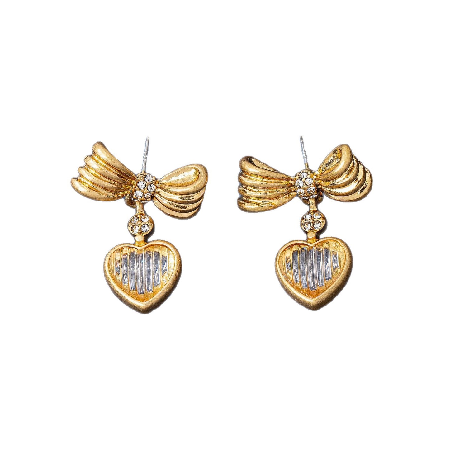 Retro Heart Shape Transparent Earrings In Zinc Alloy With Zinc Alloy Ear Pins, Unisex Clip Earrings