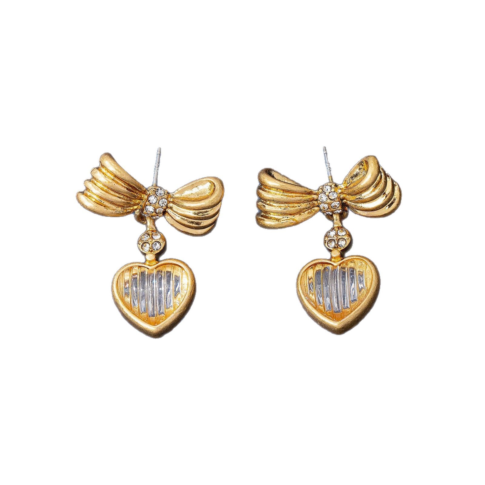 Retro Heart Shape Transparent Earrings In Zinc Alloy With Zinc Alloy Ear Pins, Unisex Clip Earrings