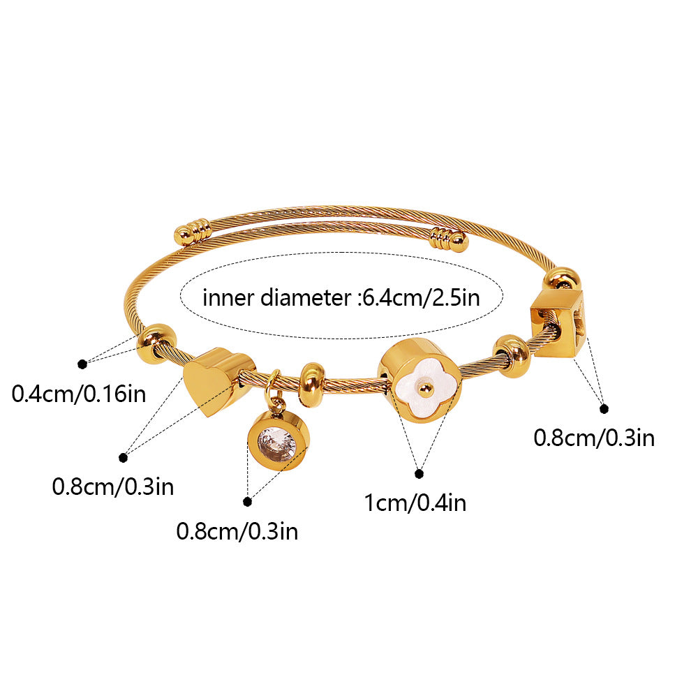 Braid Pattern Letter Bangle In Gold Titanium Steel With Spring Ring Trigger Clasp Closure