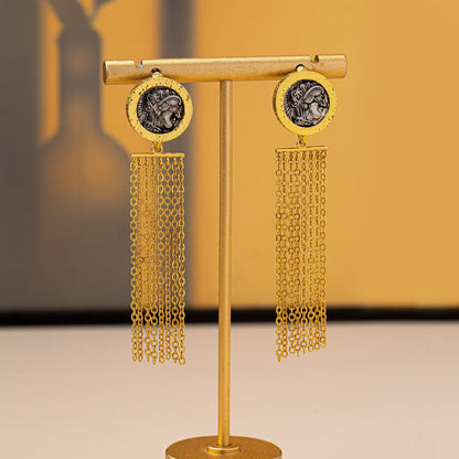 Retro Roman Numeral Tassel Stud Earrings For Unisex, Crafted In Zinc Alloy With Zircon Inlay