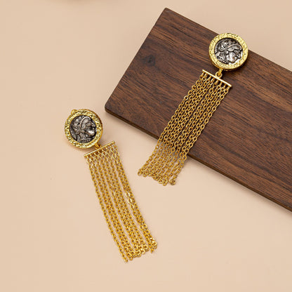 Retro Roman Numeral Tassel Stud Earrings For Unisex, Crafted In Zinc Alloy With Zircon Inlay