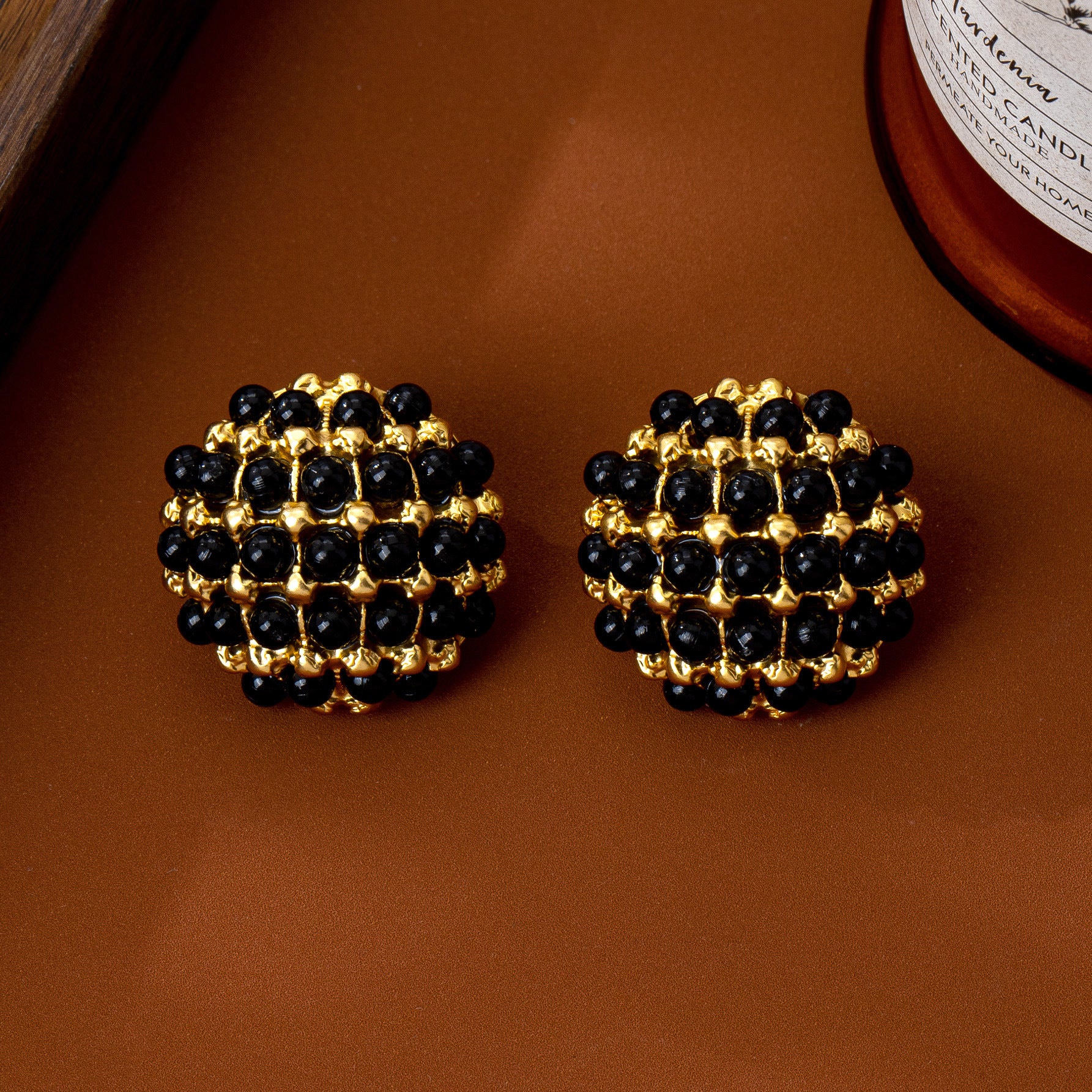 Geometric Stud Earrings For Women In Dyed Black Zinc Alloy Featuring Electroplated Finish With 925 Sterling Silver Posts
