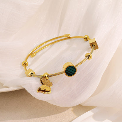 Braid Pattern Letter Bangle In Gold Titanium Steel With Spring Ring Trigger Clasp Closure