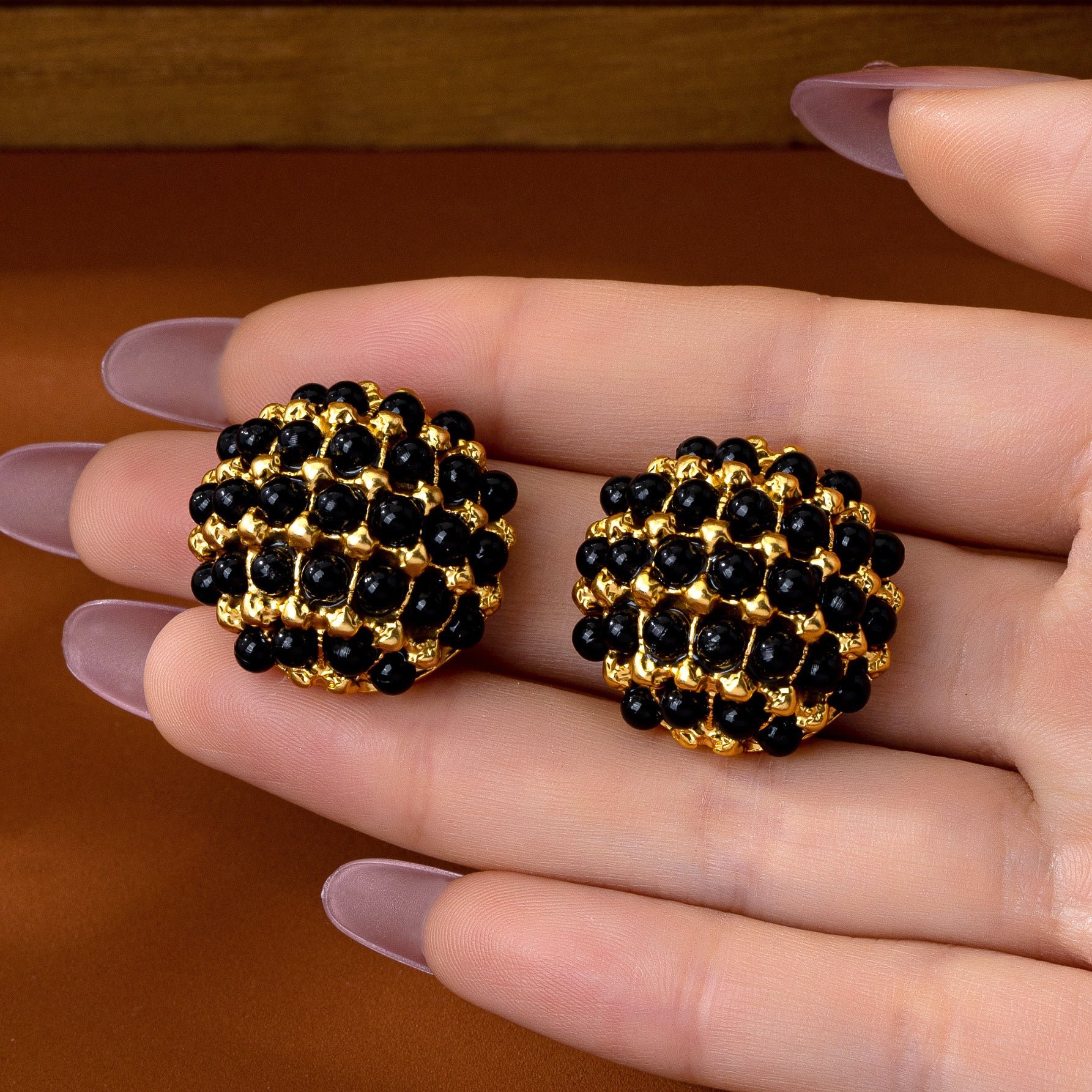 Geometric Stud Earrings For Women In Dyed Black Zinc Alloy Featuring Electroplated Finish With 925 Sterling Silver Posts