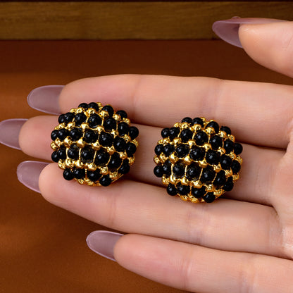 Geometric Stud Earrings For Women In Dyed Black Zinc Alloy Featuring Electroplated Finish With 925 Sterling Silver Posts