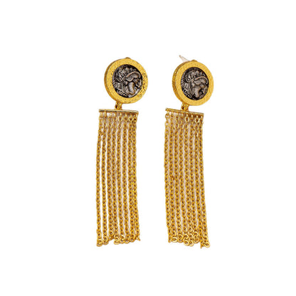 Retro Roman Numeral Tassel Stud Earrings For Unisex, Crafted In Zinc Alloy With Zircon Inlay