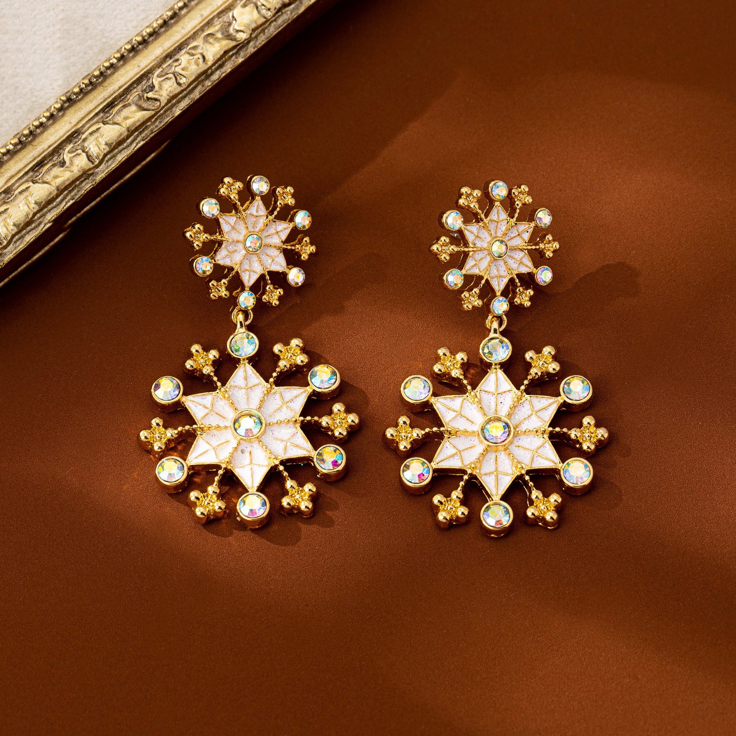 Retro Snowflake Earrings In Colour, Electroplated Zinc Alloy With Zircon Inlay