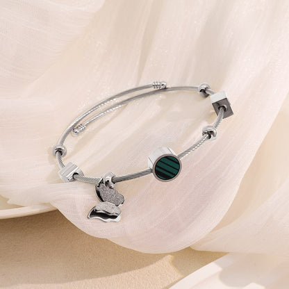 Braid Pattern Letter Bangle In Gold Titanium Steel With Spring Ring Trigger Clasp Closure