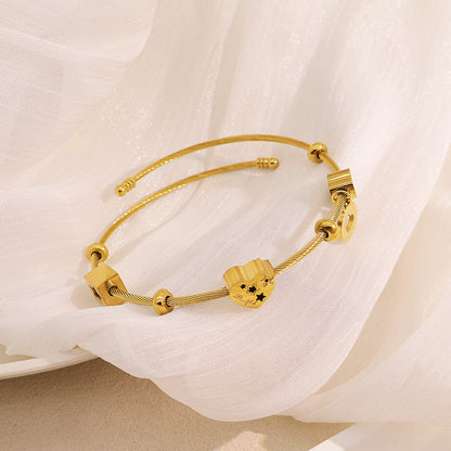 Braid Pattern Letter Bangle In Gold Titanium Steel With Spring Ring Trigger Clasp Closure