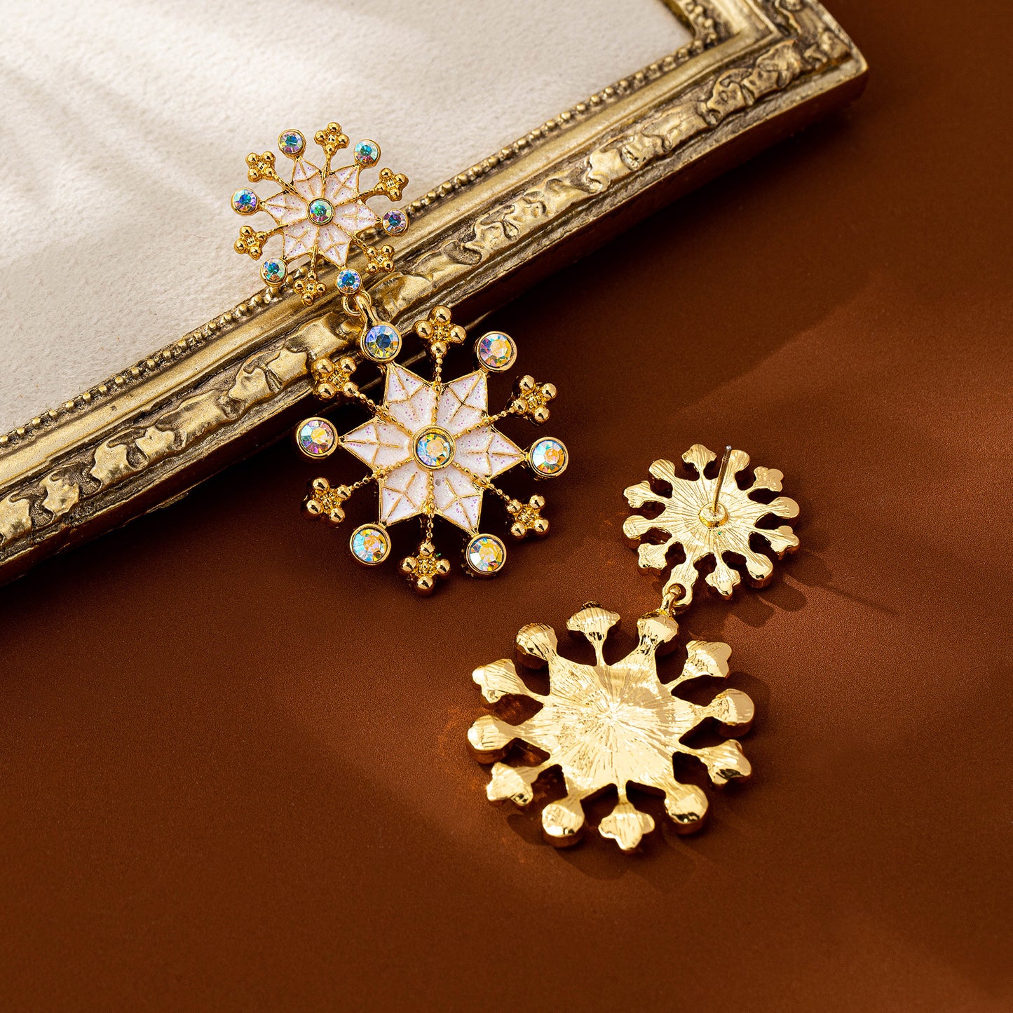 Retro Snowflake Earrings In Colour, Electroplated Zinc Alloy With Zircon Inlay
