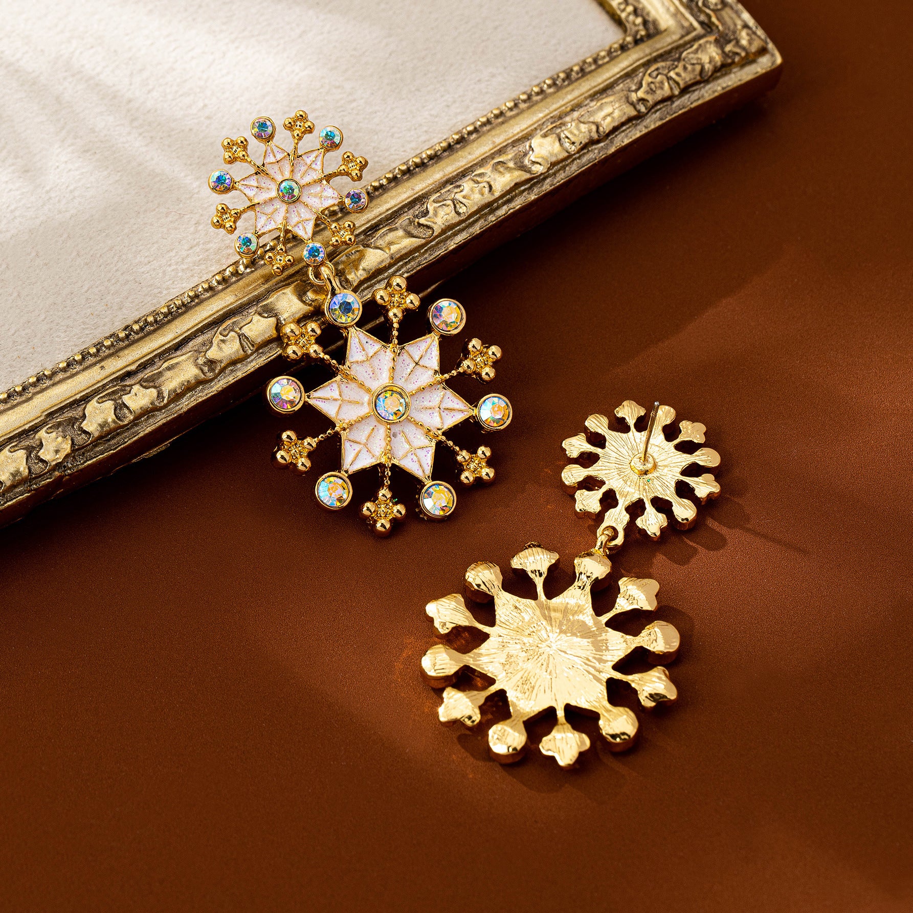 Retro Snowflake Earrings In Colour, Electroplated Zinc Alloy With Zircon Inlay