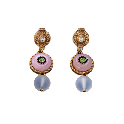 Round Natural Pink Glass Stud Earrings For Women Featuring Electroplated Finish And 925 Sterling Silver Posts