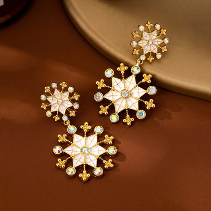 Retro Snowflake Earrings In Colour, Electroplated Zinc Alloy With Zircon Inlay