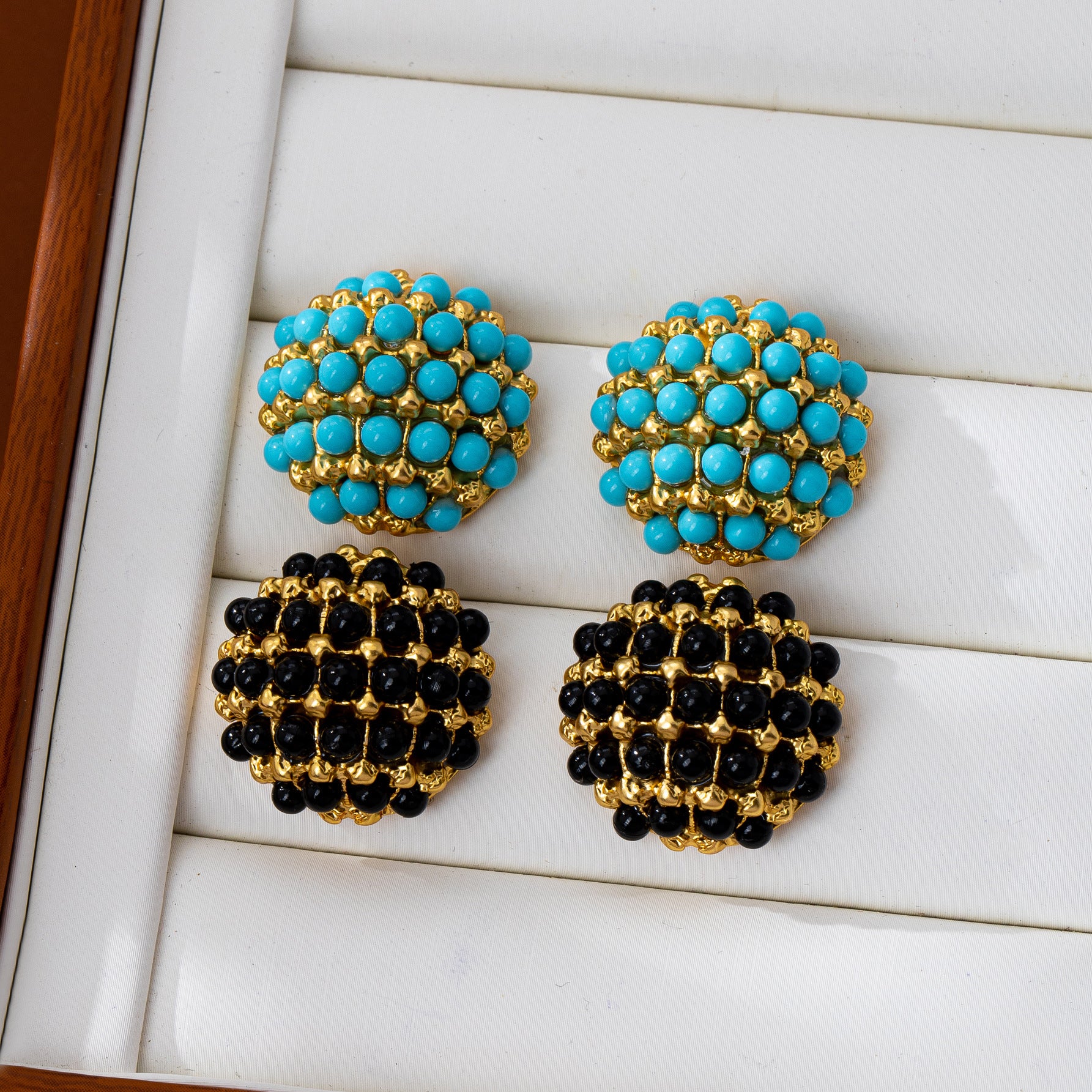Geometric Stud Earrings For Women In Dyed Black Zinc Alloy Featuring Electroplated Finish With 925 Sterling Silver Posts