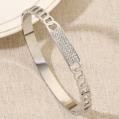 Simple Style Circle Inlay Bangle For Women In Titanium Steel With Rhinestones