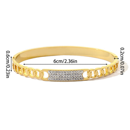 Simple Style Circle Inlay Bangle For Women In Titanium Steel With Rhinestones