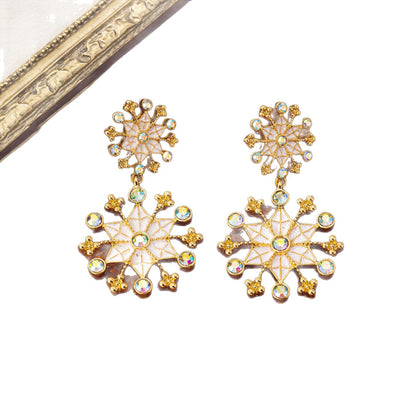 Retro Snowflake Earrings In Colour, Electroplated Zinc Alloy With Zircon Inlay