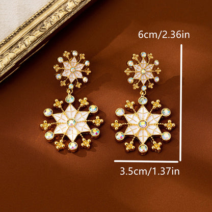 Retro Snowflake Earrings In Colour, Electroplated Zinc Alloy With Zircon Inlay