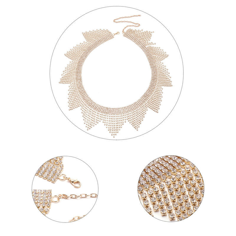 Silver Alloy Women's Body Chain Tassel With Geometric Pattern And Electroplated Finish, Featuring Rhinestones